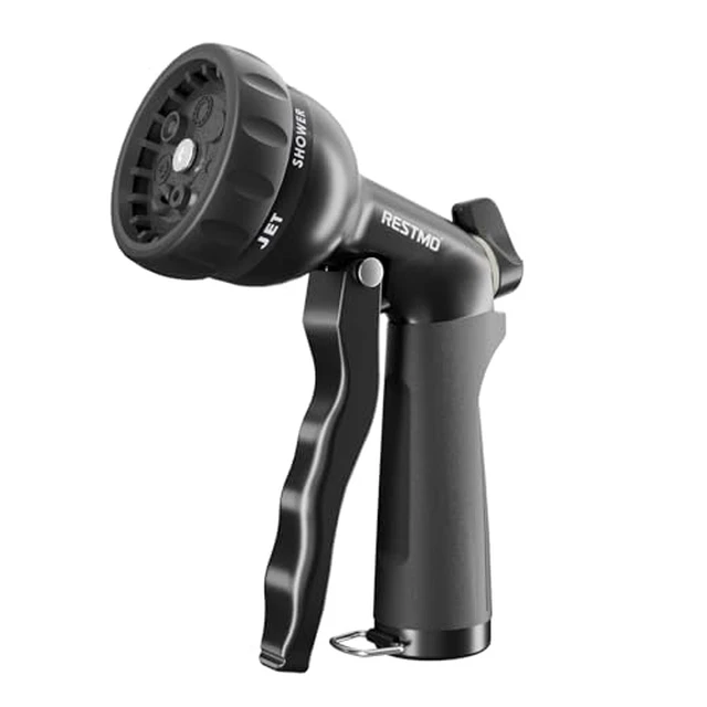 Alt view image 6 of 6 - RESTMO Garden Hose Nozzle, Heavy Duty Metal Water Hose Nozzle with 7 Adjustable Spray Patterns, High Pressure Hand Sprayer with Flow Control for Watering Plants & Lawns, Washing Cars & Pets