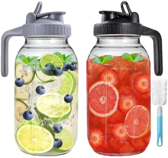 Main image of 2 Pack 64 oz Glass Pitcher With Lid, Mason Jar Pitcher, 2 Quart Breast Milk Pitcher Jug with Flip Cap Leak Proof, Glass Sun Tea Jar for Ice Tea, Cold Brew Coffee, Breast Juices