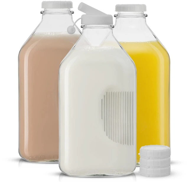 Main image of JoyJolt Glass Milk Bottles with Lids and Pourer 64 Oz, 3 Pack Airtight Heavy Duty Reusable Glass Bottles, Leakproof, BPA-Free, Food Grade, Dishwasher Safe Jug, Pitcher for Milk, Juice, and Water