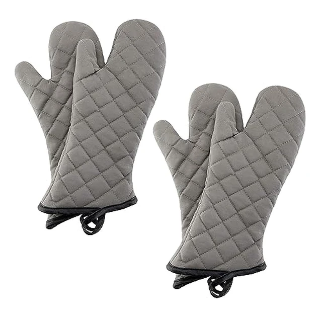 Alt view image 4 of 4 - Grey 13" Quilted Oven Mitts 1 Pair Flame Heat Resistant