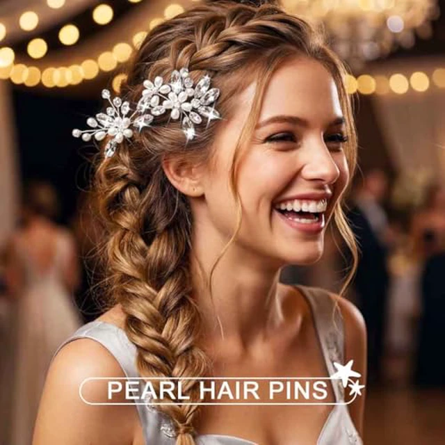 Alt view image 7 of 7 - Pearl Wedding Hair Accessories Bridal Hair Clip Crystal Hair Pins
