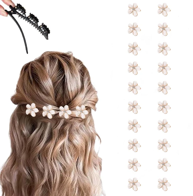 Main image of 20 Pcs Small Mini Pearl Claw Clips with Flower Design(doesnt Come with the Barrette), Sweet Artificial Bangs Clips Decorative Hair Accessories for Women Girls, Double Sided Flower Color V 20 PCS
