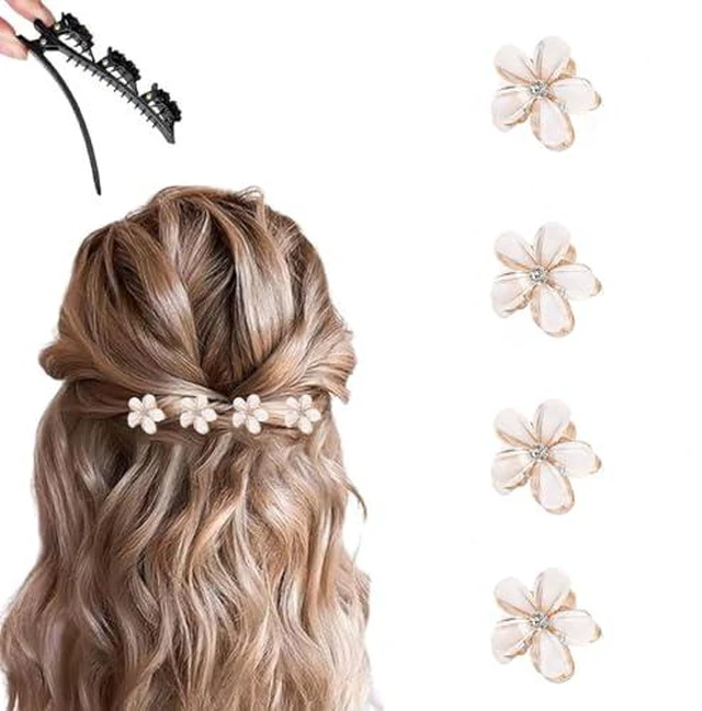 Alt view image 6 of 7 - 20 Pcs Small Mini Pearl Claw Clips with Flower Design(doesnt Come with the Barrette), Sweet Artificial Bangs Clips Decorative Hair Accessories for Women Girls, Double Sided Flower Color V 20 PCS