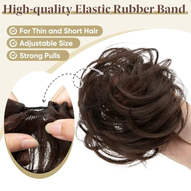 Alt view image 4 of 7 - 2PCs Small Cute Messy Bun Hair Piece for Thin Hair Women Mini Synthetic Curly Bun Scrunchies Updo Hairpieces Sahara Beige