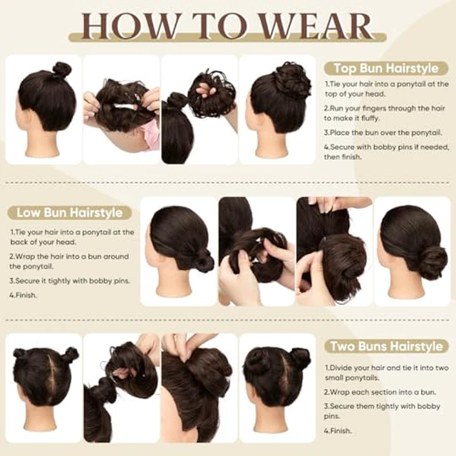 Alt view image 5 of 7 - 2PCs Small Cute Messy Bun Hair Piece for Thin Hair Women Mini Synthetic Curly Bun Scrunchies Updo Hairpieces Sahara Beige