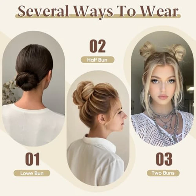 Alt view image 6 of 7 - 2PCs Small Cute Messy Bun Hair Piece for Thin Hair Women Mini Synthetic Curly Bun Scrunchies Updo Hairpieces Sahara Beige