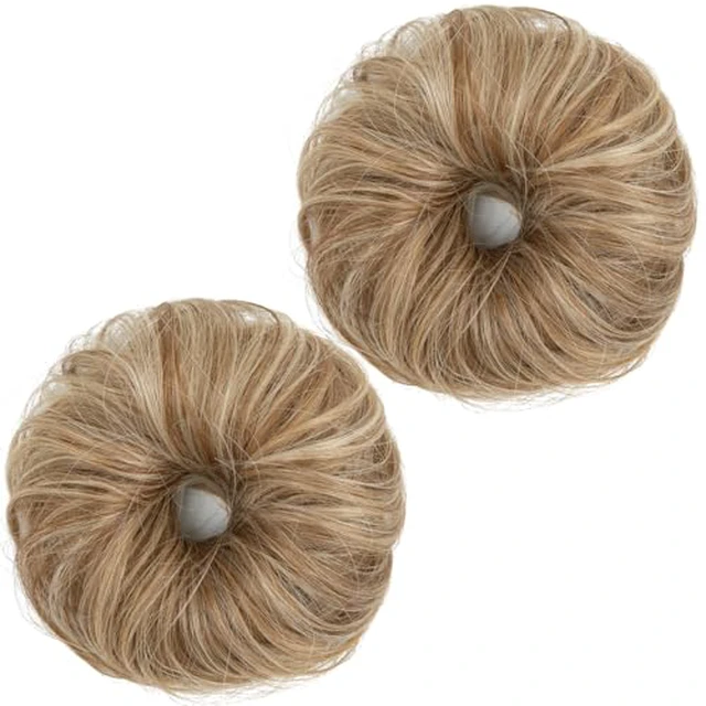 Alt view image 7 of 7 - 2PCs Small Cute Messy Bun Hair Piece for Thin Hair Women Mini Synthetic Curly Bun Scrunchies Updo Hairpieces Sahara Beige