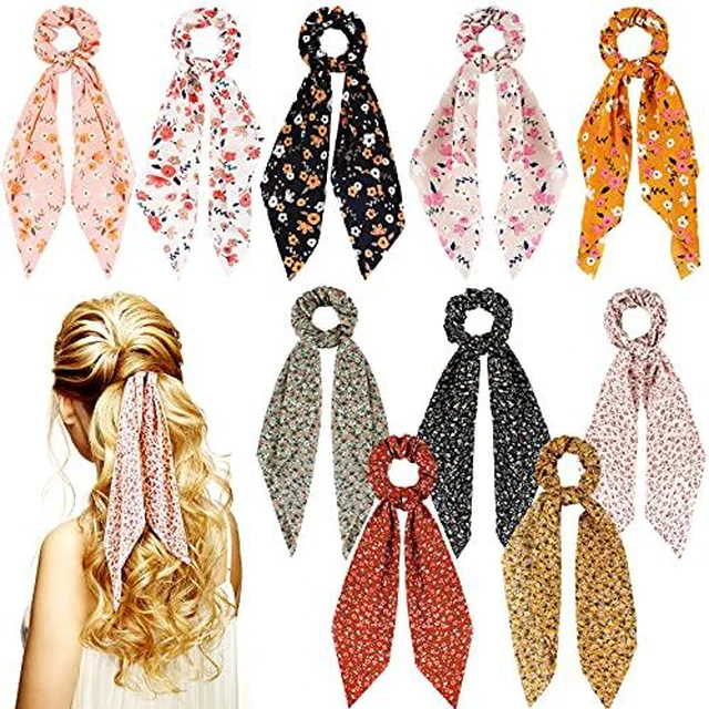 Alt view image 2 of 7 - 10 Pcs Hair Scrunchies, Hair Scarf with Ribbon, Ditsy Print