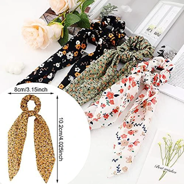 Alt view image 3 of 7 - 10 Pcs Hair Scrunchies, Hair Scarf with Ribbon, Ditsy Print