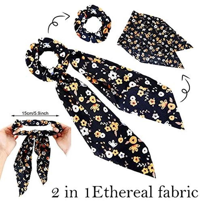 Alt view image 4 of 7 - 10 Pcs Hair Scrunchies, Hair Scarf with Ribbon, Ditsy Print