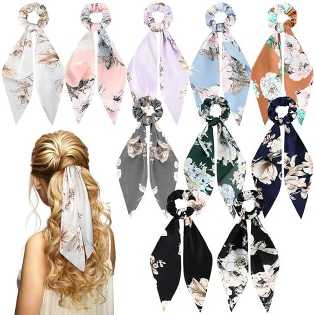 Alt view image 5 of 7 - 10 Pcs Hair Scrunchies, Hair Scarf with Ribbon, Ditsy Print