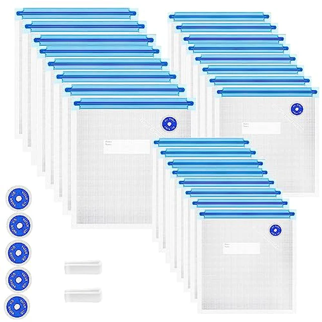 Alt view image 2 of 5 - Sous Vide Bags 31 Pcs (24 Pcs Vacuum Zipper Bags & 2 Seal Clips & 5 Air Valves),Reusable BPA Free Vacuum Sealer Bags Vacuum Food Storage Bags for Cooking/Food Storage/Microwave Heating
