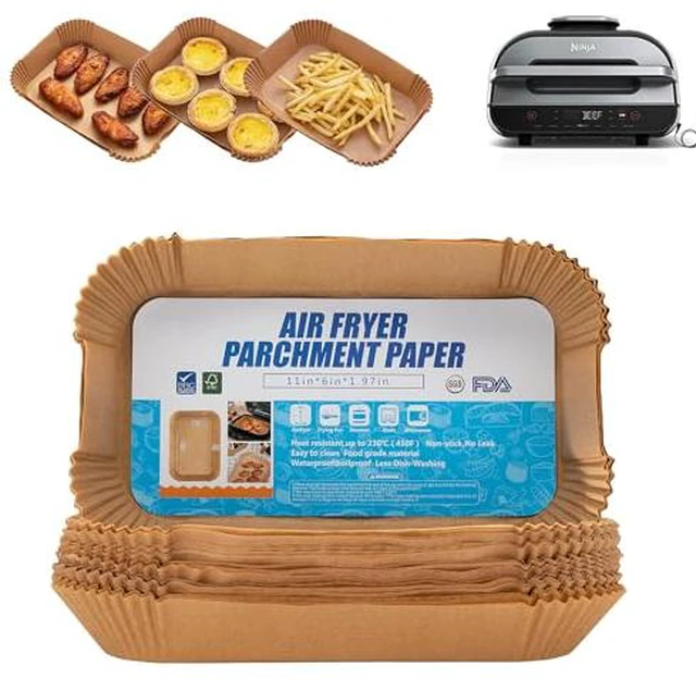 Alt view image 2 of 5 - Air Fryer Disposable Paper Liner, 100PCS Food Grade Parchment Liners for Ninja DZ201, Air Fryer Accessories Baking Paper (9 * 6,Thicken Natural)