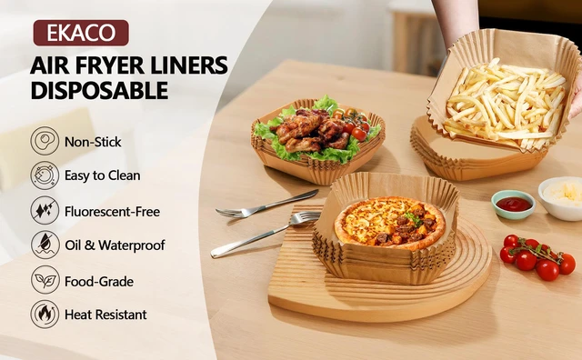 Alt view image 4 of 4 - 9 Inch Air Fryer Liners Disposable-125PCS Square Parchment Paper Liners,Heat Resistant & Non-Stick,Unbleached Liners for Air Fryer,Oven,Roasting,Baking,MicrowaveBottom is 8 Inch