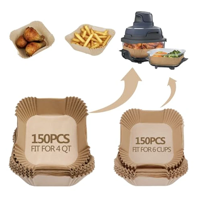 Alt view image 4 of 5 - Air Fryer Disposable Paper Liner, 100PCS Food Grade Parchment Liners for Ninja DZ201, Air Fryer Accessories Baking Paper (9 * 6,Thicken Natural)
