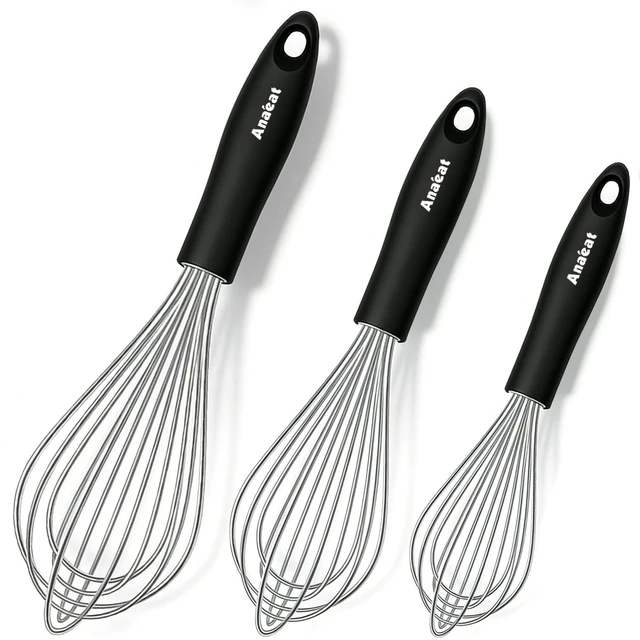 Main image of 3 Packs Stainless Steel Whisk Set - Balloon Whisk, Anaeat Thick Stainless Steel Wire Strong Handles, Egg Beater for Cooking, Blending, Whisking, Beating and Stirring (9"+11"+12")