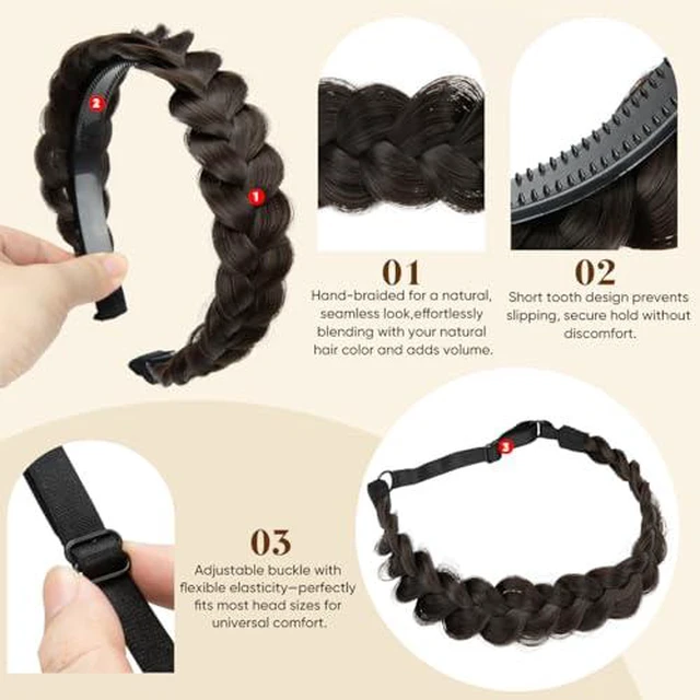 Alt view image 2 of 7 - 2PCs Braided Headbands Hair Piece for Women Synthetic Hair Hoops Head Bands Handmade Braid Hairband Accessories Elastic Stretch Headwrap Sand