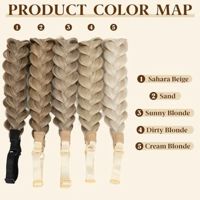 Alt view image 4 of 7 - 2PCs Braided Headbands Hair Piece for Women Synthetic Hair Hoops Head Bands Handmade Braid Hairband Accessories Elastic Stretch Headwrap Sand