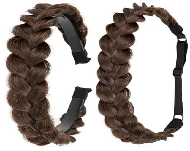 Alt view image 7 of 7 - 2PCs Braided Headbands Hair Piece for Women Synthetic Hair Hoops Head Bands Handmade Braid Hairband Accessories Elastic Stretch Headwrap Sand