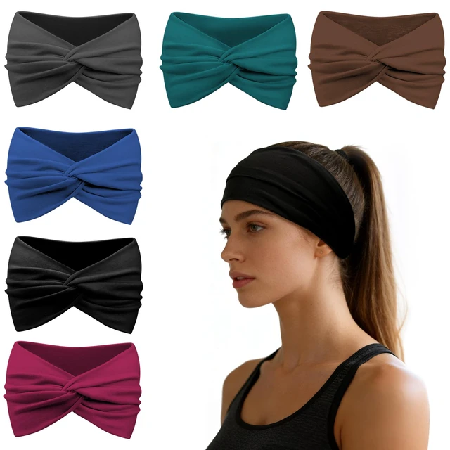 Main image of Twist Headbands for Women, Stretchy Moisture Wicking Hair Bands for Yoga Running Sports Fashion, Turban Knotted Headband for Women's Hair, sweat band,6 Colors Available