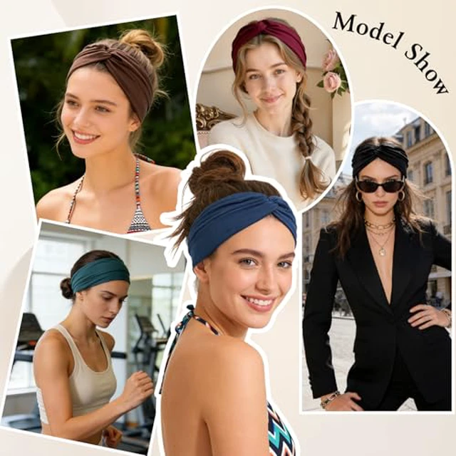 Alt view image 7 of 7 - Twist Headbands for Women, Stretchy Moisture Wicking Hair Bands for Yoga Running Sports Fashion, Turban Knotted Headband for Women's Hair, sweat band,6 Colors Available