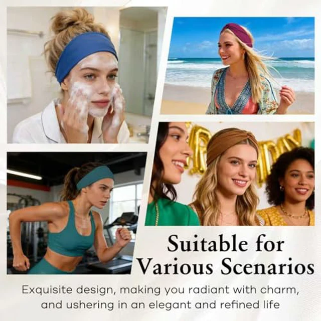 Alt view image 5 of 7 - Twist Headbands for Women, Stretchy Moisture Wicking Hair Bands for Yoga Running Sports Fashion, Turban Knotted Headband for Women's Hair, sweat band,6 Colors Available