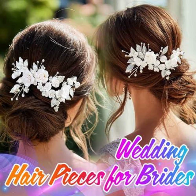Alt view image 5 of 7 - Flower Bride Wedding Hair Vine Pearl Bridal Hair Piece Leaf Hair Accessories Rhinestone Headband for Women (9inches) (Silver)