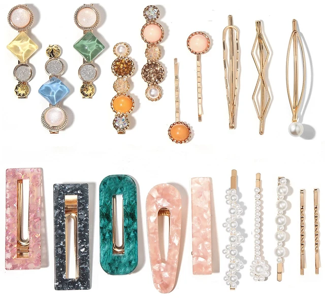 Main image of 20 PCS Pearls and Acrylic Resin Hair Clips, Handmade Hair Barrettes, Marble Alligator bobby pins, Glitter Crystal Geometric Hairpin, Elegant Gold Hair Accessories, Gifts for Women Girls