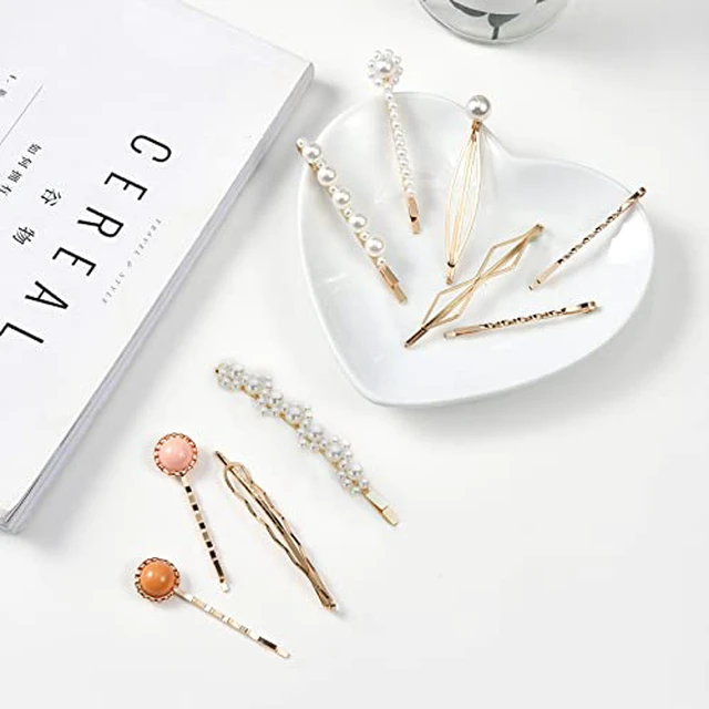 Alt view image 7 of 7 - 20 PCS Pearls and Acrylic Resin Hair Clips, Handmade Hair Barrettes, Marble Alligator bobby pins, Glitter Crystal Geometric Hairpin, Elegant Gold Hair Accessories, Gifts for Women Girls