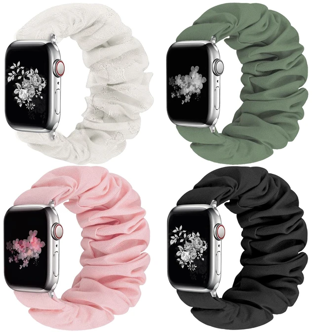 Main image of 4 Pack Scrunchie Band Compatible with Apple Watch Bands 38mm 40mm 41mm 42mm 44mm 45mm 46mm 49mm Women, Scrunchy Bracelet Strap for iWatch Series 11 10 9 8 7 6 5 4 3 2 1 SE 3 2 1