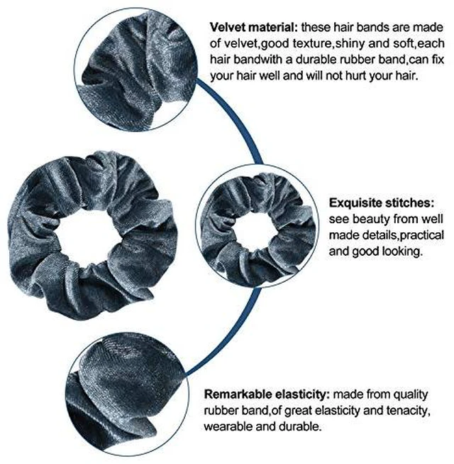 Alt view image 4 of 7 - 12Pcs Blue Gray Theme Hair Scrunchies Velvet Elastics Scrunchy Bobbles Soft Hair Bands Hairs Ties Hairstyle Accessories for Girls, Women