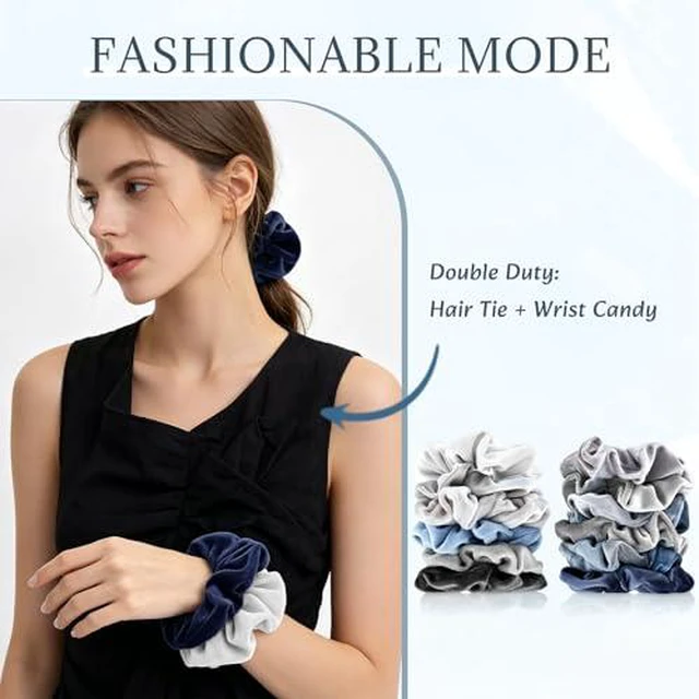 Alt view image 5 of 7 - 12Pcs Blue Gray Theme Hair Scrunchies Velvet Elastics Scrunchy Bobbles Soft Hair Bands Hairs Ties Hairstyle Accessories for Girls, Women