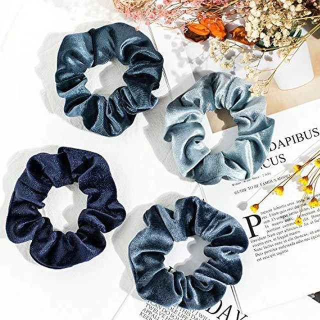 Alt view image 6 of 7 - 12Pcs Blue Gray Theme Hair Scrunchies Velvet Elastics Scrunchy Bobbles Soft Hair Bands Hairs Ties Hairstyle Accessories for Girls, Women