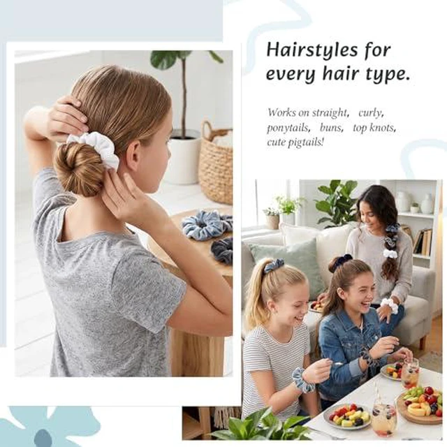 Alt view image 7 of 7 - 12Pcs Blue Gray Theme Hair Scrunchies Velvet Elastics Scrunchy Bobbles Soft Hair Bands Hairs Ties Hairstyle Accessories for Girls, Women