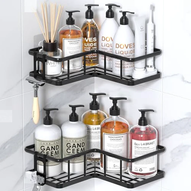 Alt view image 2 of 5 - Corner Shower Caddy Adhesive, 100% Rustproof Shower Organizer, No Drill Shower Shelf for Inside Shower, Wall-Mounted Shower Storage for Homes (2 Pack, Black)
