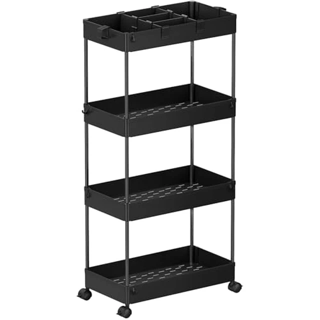 Alt view image 3 of 6 - 3 Tier Rolling Cart with Wheels, Storage Craft Art Trolley Organizer Serving, 3 Hanging Baskets Easy Assembly, for Office, Living Room, Kitchen, Green