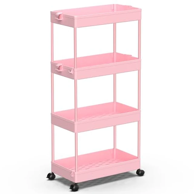 Alt view image 4 of 6 - 3 Tier Rolling Cart with Wheels, Storage Craft Art Trolley Organizer Serving, 3 Hanging Baskets Easy Assembly, for Office, Living Room, Kitchen, Green