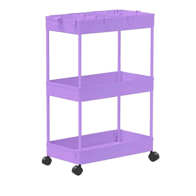 Alt view image 5 of 6 - 3 Tier Rolling Cart with Wheels, Storage Craft Art Trolley Organizer Serving, 3 Hanging Baskets Easy Assembly, for Office, Living Room, Kitchen, Green