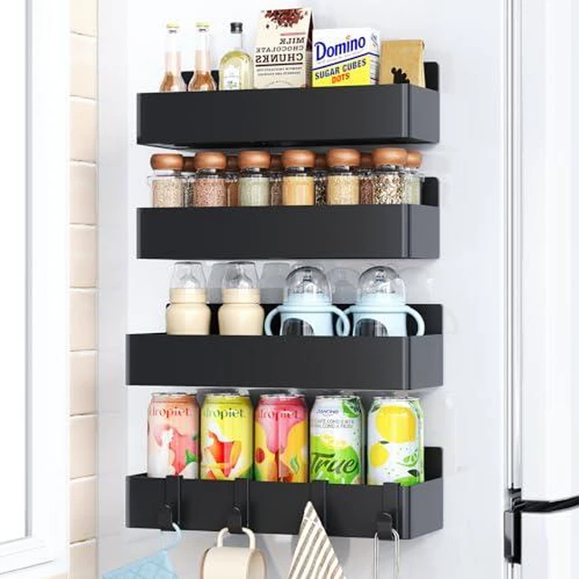 Alt view image 3 of 3 - Magnetic Spice Rack for Refrigerator, Kitchen Organizer and Storage Shelf, Black (4 Pack)