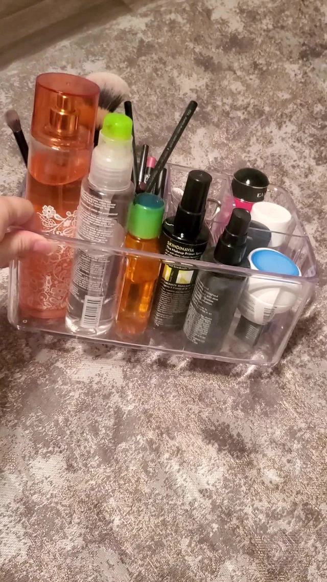 Alt view image 3 of 5 - 5-Compartment Clear Plastic Organizer | Rectangular Divided Makeup and Vanity Storage Bin and Office Desk Caddy | Scalloped Wall Design | Made in USA