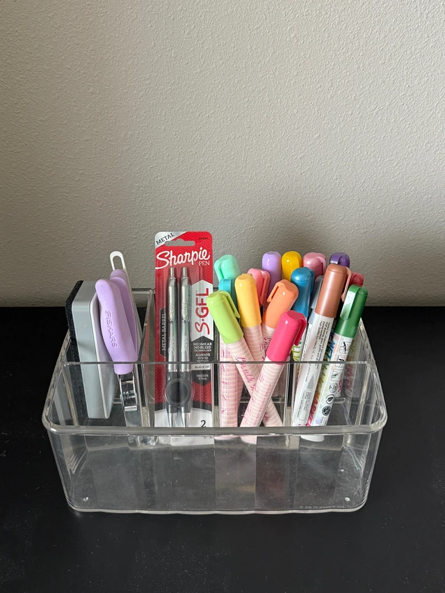 Alt view image 5 of 5 - 5-Compartment Clear Plastic Organizer | Rectangular Divided Makeup and Vanity Storage Bin and Office Desk Caddy | Scalloped Wall Design | Made in USA
