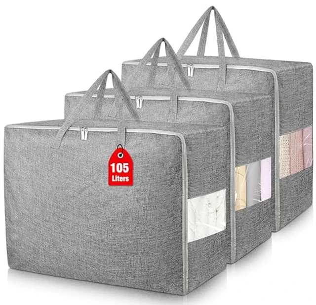 Alt view image 2 of 4 - 105L Extra Large Storage Bags, Folding Moving Comforter Blanket Storage Bags Closet Organizers and Storage Containers for Clothes with Strong Handles&Zippers Clear Window for Bedding Pillow Grey 3