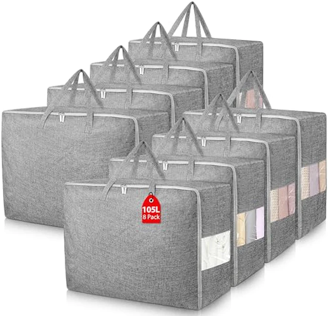 Alt view image 3 of 4 - 105L Extra Large Storage Bags, Folding Moving Comforter Blanket Storage Bags Closet Organizers and Storage Containers for Clothes with Strong Handles&Zippers Clear Window for Bedding Pillow Grey 3