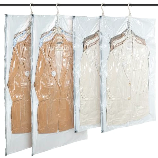 Alt view image 3 of 5 - Hanging Vacuum Storage Bags 2 Pack (1 Long, 1 Short) Hanging Vacuum Seal Bags for Clothing, Closet Organizer Space Saver for Suits, Jackets & Coats