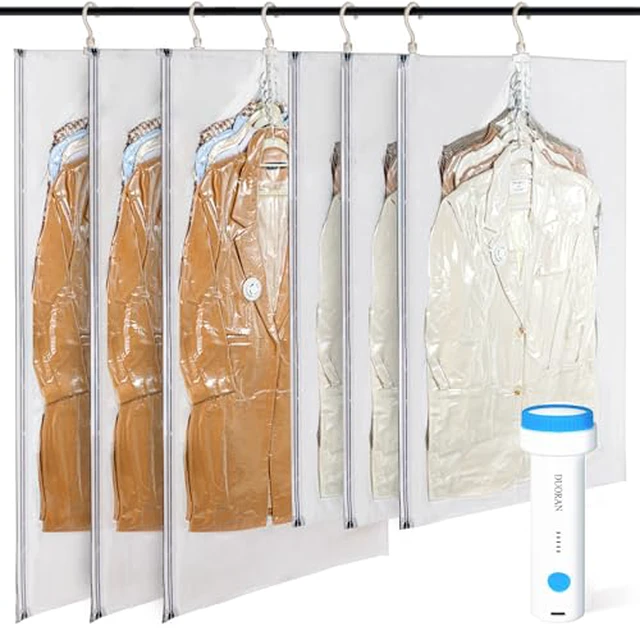 Alt view image 4 of 5 - Hanging Vacuum Storage Bags 2 Pack (1 Long, 1 Short) Hanging Vacuum Seal Bags for Clothing, Closet Organizer Space Saver for Suits, Jackets & Coats