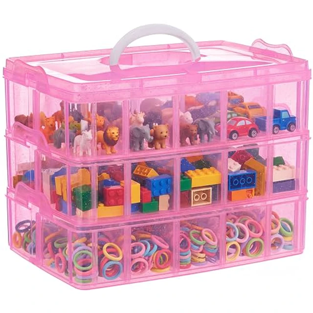 Alt view image 2 of 6 - Bead Organizer 3 tier 30 grid Stackable Craft Hair Tackle Storage Pink