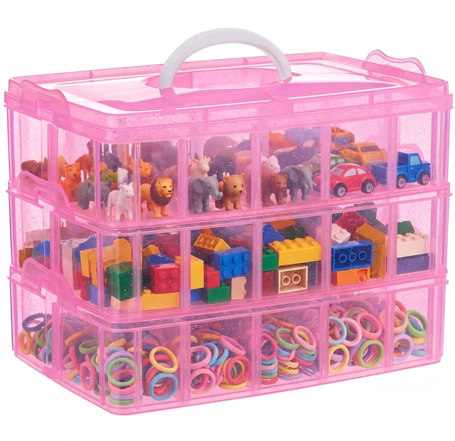 Main image of Bead Organizer 3 tier 30 grid Stackable Craft Hair Tackle Storage Pink