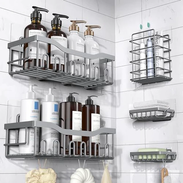 Alt view image 2 of 5 - Adhesive Shower Caddy, 5 Pack Rustproof Stainless Steel Bath Organizers With Large Capacity, No Drilling Shelves for Bathroom Storage & Home Decor
