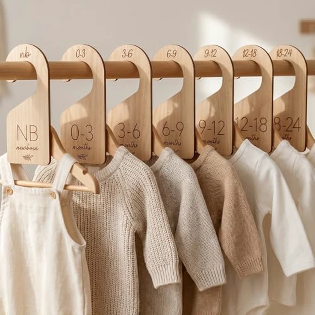 Alt view image 2 of 7 - Wooden Baby Closet Dividers Set of 7 - Newborn to 24 Months