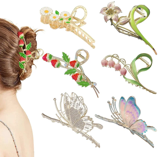 Main image of 6 Pcs Hair Claw Clips for Women 4.3 Inch Large Strong Butterfly Flower Claw